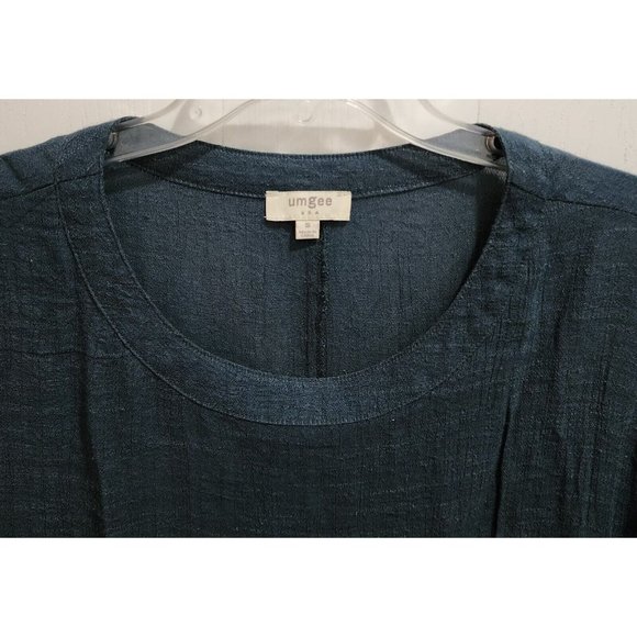 Umgee Women's Long Crepe Tunic Top Roll Tab 3/4 Sleeve Airy Solid Blue Sz Small - Picture 2 of 10
